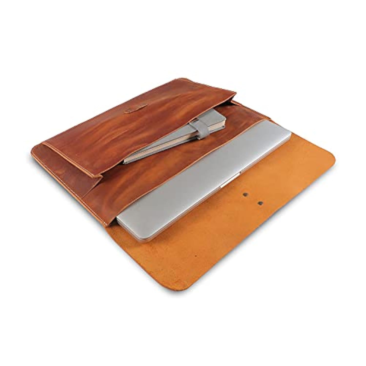 Real Grain Leather MacBook Pro and MacBook Air Case, Front Pocket & Flap Closure - 16 Inch - 15 Inch - 15.5 Inch (M4, M3, M2, M2, M1, Pro & Max) 2020 to 2024 Models