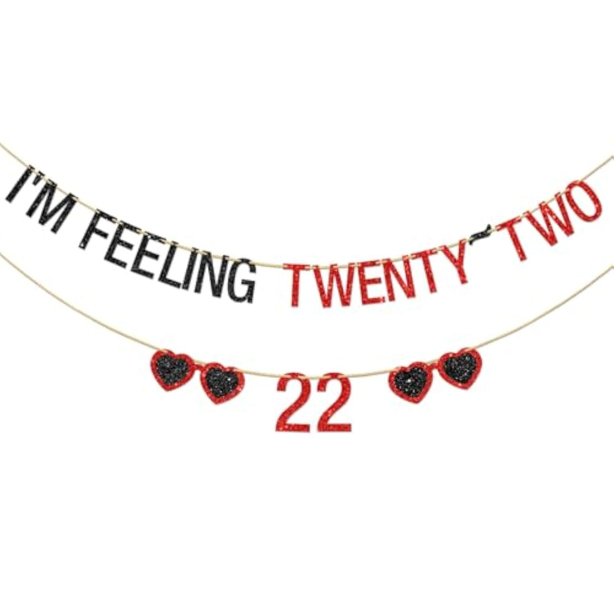 Black/Red Glitter "I'M Feeling Twenty-Two" Banner Funny 22nd Birthday/Taylor Theme