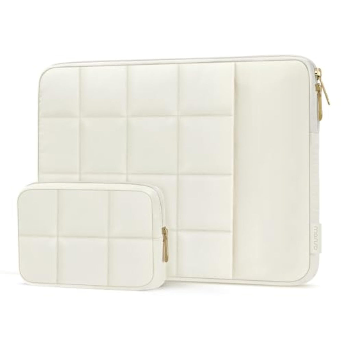 MOSISO 13-14 inch Laptop Case, 13.3 inch Puffy Laptop Sleeve Compatible with MacBook Air/Pro 13 inch, Compatible with MacBook Pro 14, Twelve Square Quilted Bag with Vertical Pocket&Small Case, Sand