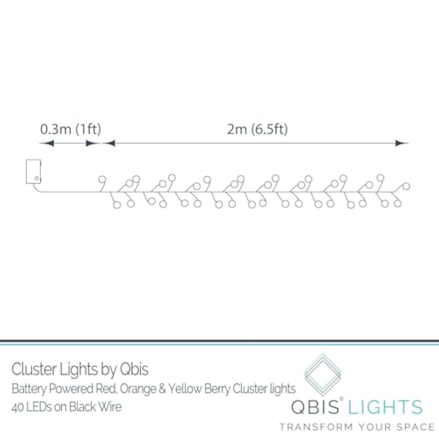 40 Berry Cluster Lights - Outdoor/Indoor Christmas Lights With Timer, Battery Powered Fairy String Lights In Red, Orange