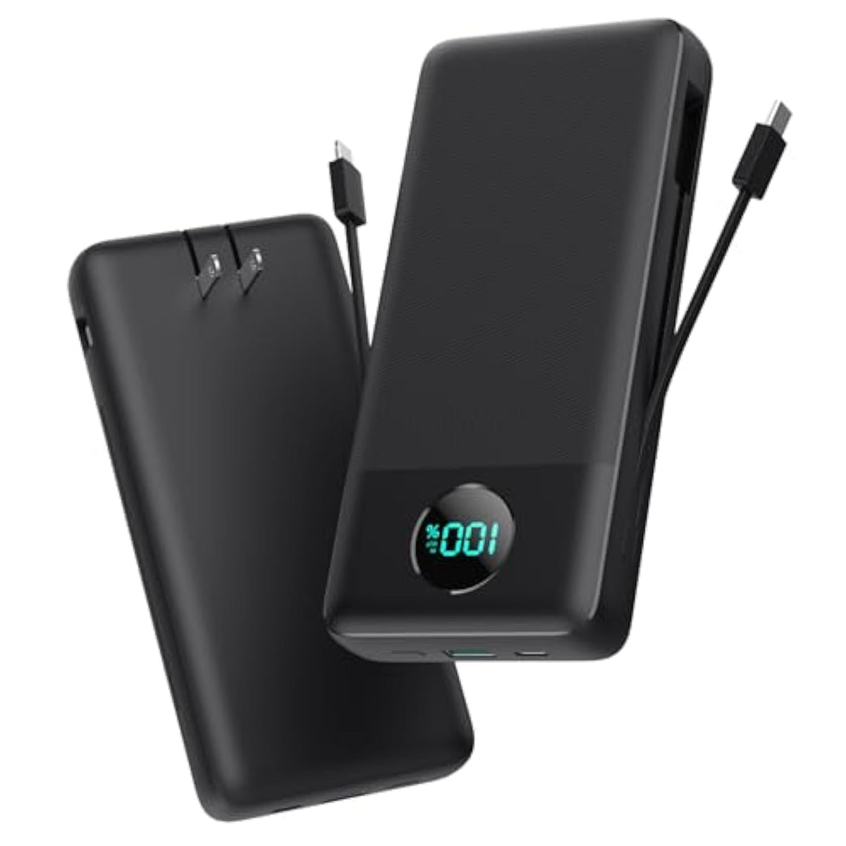 Portable Charger 33800Mah Usb C Power Bank With Built-In Cables & Ac Wall Plug,25W Fast Charging+Qc 4.0 Phone Charger,4 Output Lcd Display Battery Pack Compatible With Iphone16/15,Samsung,Android Etc