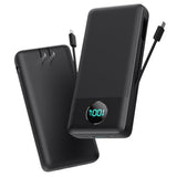 Portable Charger 33800Mah Usb C Power Bank With Built-In Cables & Ac Wall Plug,25W Fast Charging+Qc 4.0 Phone Charger,4 Output Lcd Display Battery Pack Compatible With Iphone16/15,Samsung,Android Etc