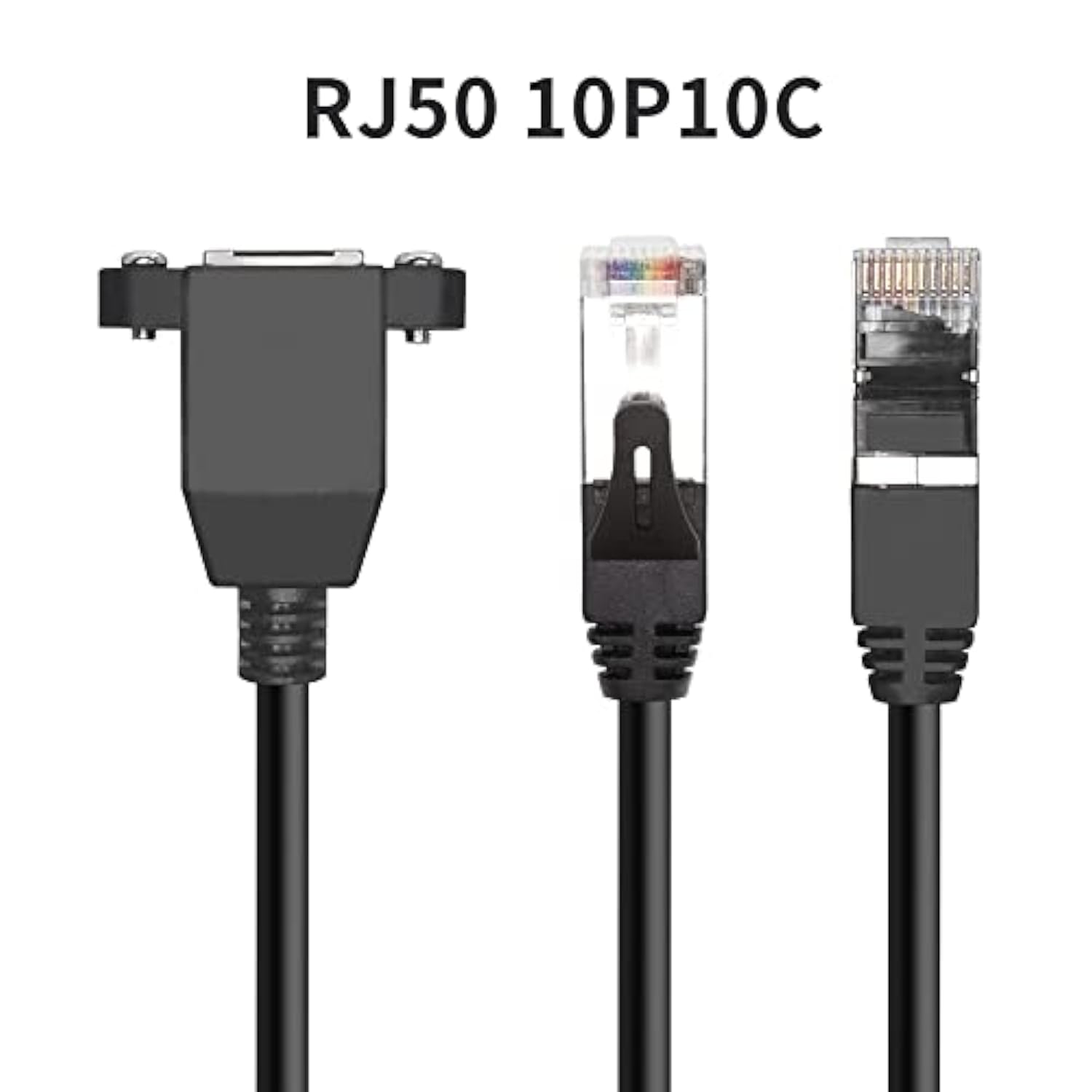 Rj50 10P10C Male To Female Extension Cable Panel Screw Mount Shielded Cat 5E 2