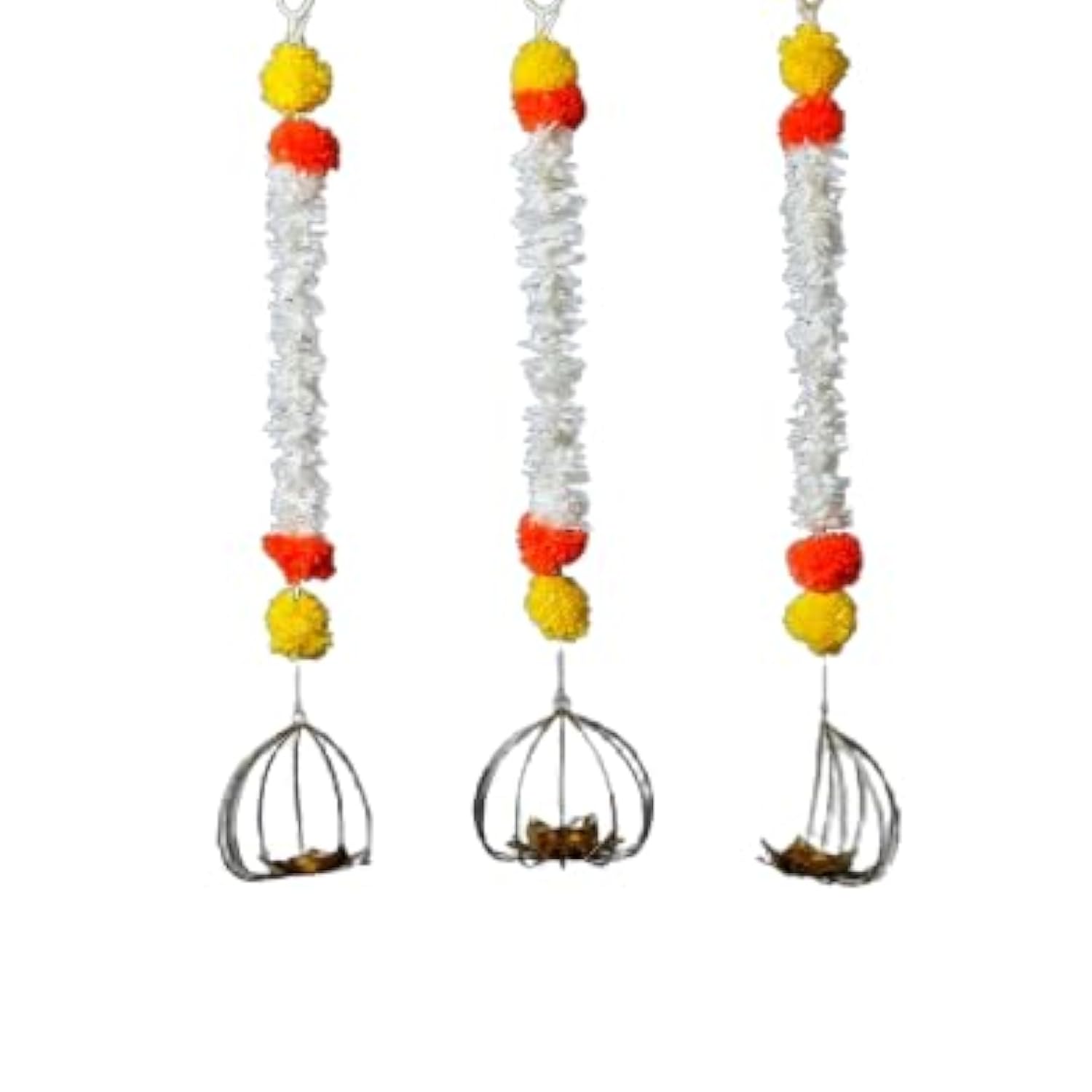 Gajra Marigold Garland Diya For Wall Hangings Decoration | Artificial Flowers Tealight Candle Holder For Indian Pooja, Home Mandir Entrance, Diwali Gift, Wedding, Mehndi Backdrop - 20X3 Inch (Pack 1)