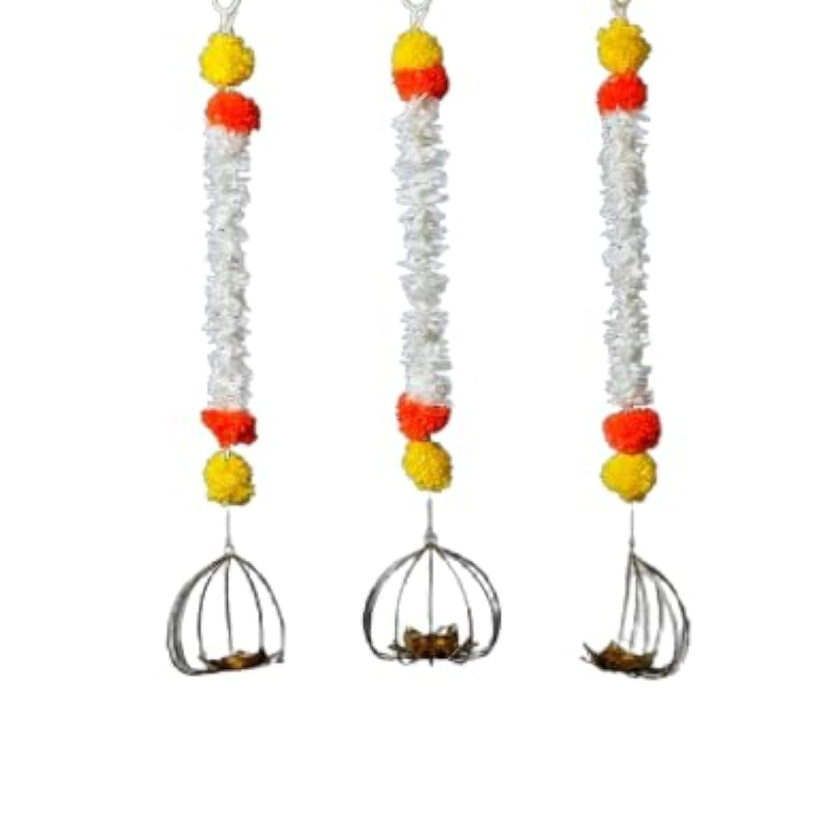 Gajra Marigold Garland Diya For Wall Hangings Decoration | Artificial Flowers Tealight Candle Holder For Indian Pooja, Home Mandir Entrance, Diwali Gift, Wedding, Mehndi Backdrop - 20X3 Inch (Pack 1)