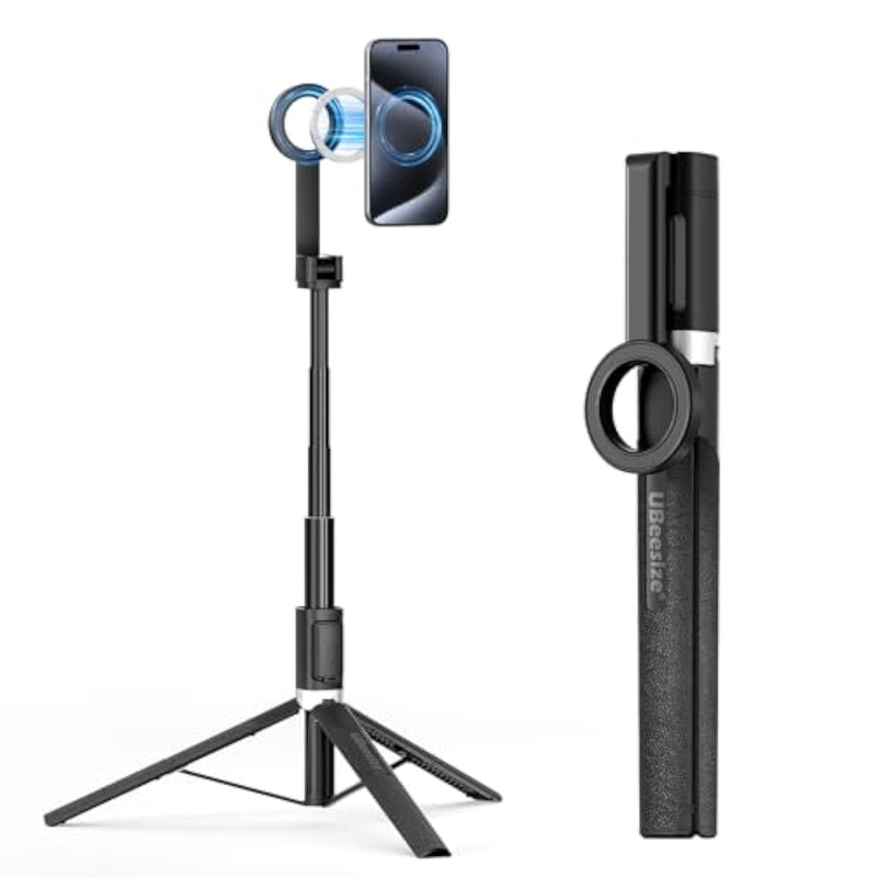 Magnetic Tripod For Iphone With Remote, 64’’ Extendable Phone Stand For Video Recording/Vlogging, N52 Strong Holder For Iphone 12-15/Android, Portable Travel Selfie Stick Tripod(Black)