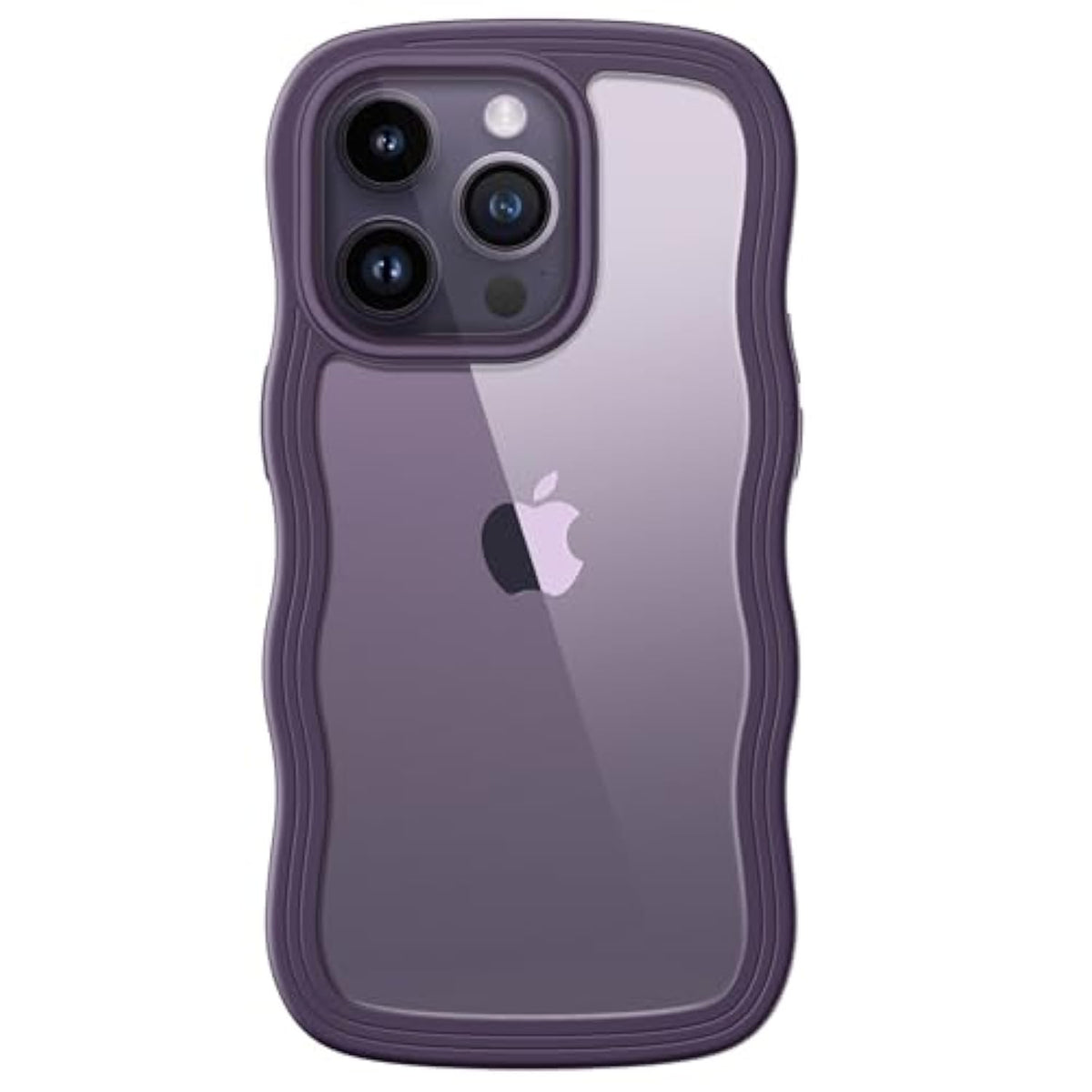 JETech Cute Case for iPhone 14 Pro 6.1-Inch, Wave Frame Curly Shape Shockproof Phone Cover for Women and Girls, Clear Hard PC Back (Deep Purple)