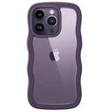 JETech Cute Case for iPhone 14 Pro 6.1-Inch, Wave Frame Curly Shape Shockproof Phone Cover for Women and Girls, Clear Hard PC Back (Deep Purple)
