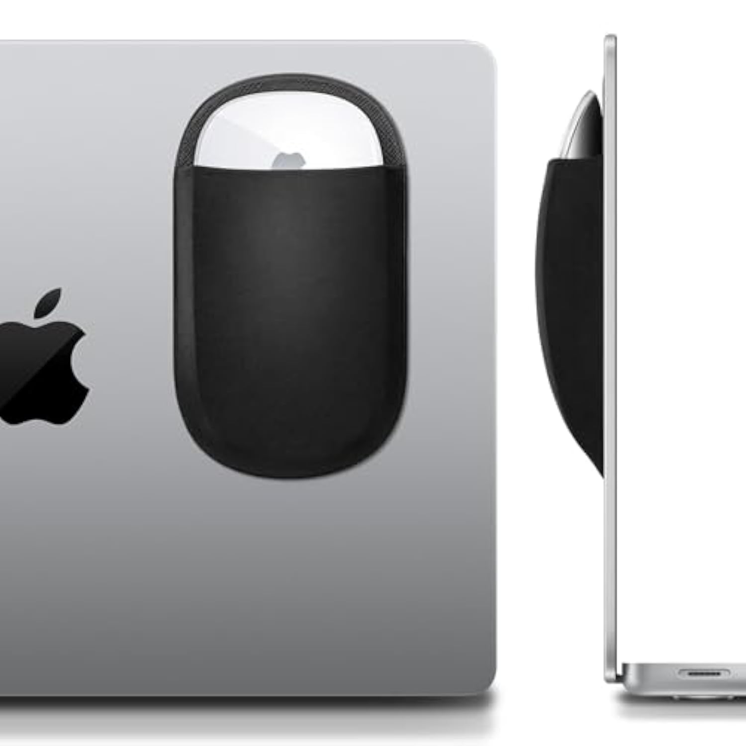 Mouse Holder For Laptop, Universal Stick-On Mouse Pouch Case For Magic Mouse, With Reusable Adhesive, No Glue Residue, Compact Elastic Pouch/Carrying Sleeve, Compatible With Ipad Macbook, Black