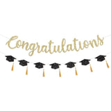 Congratulations Banner, Gold Glitter "Class of 2025" Tassel Grad Party Decor