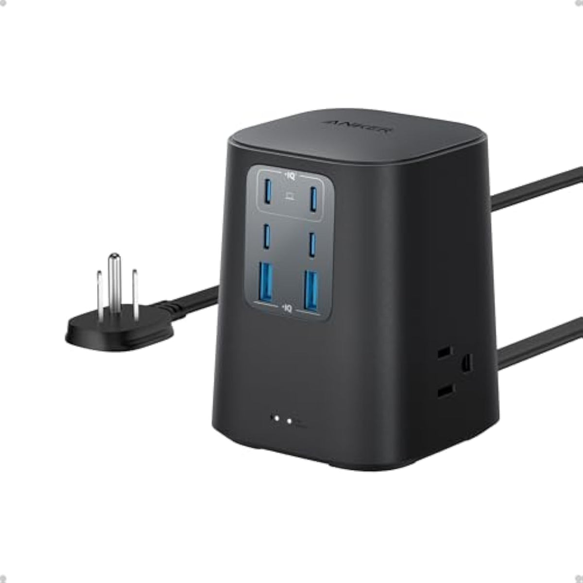 Anker Charging Station (100W), 9-in-1 USB-C Power Strip with 300J Surge Protection, for iPhone 16 & MacBook, 5 ft Flat Cable and Plug, 4 USB-C and 2 USB-A Ports, 3 AC Outlets, for Home, Office