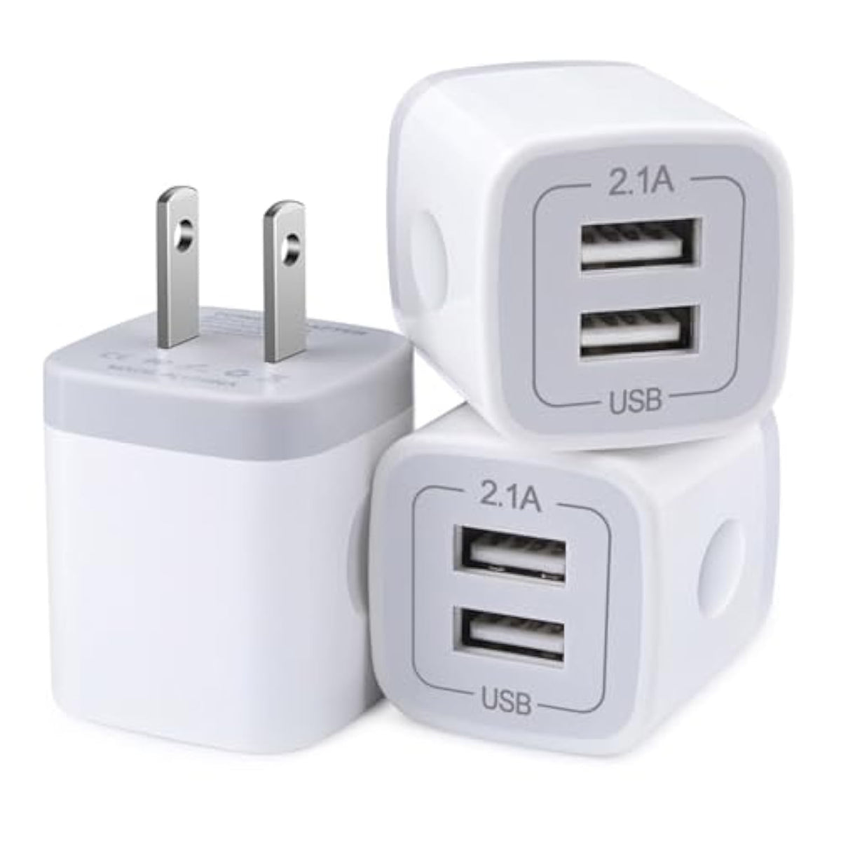 Charger Block, Usb Wall Charger, Double Usb Fast Charging Cube Block Charger Box, 2.1A Phone Chargerr Power Adapter 3Pack For Iphone 17 16 15 14 13 12 11 Pro Max Xs Xr X 8 Samsung Galaxy S25 Ultra A17