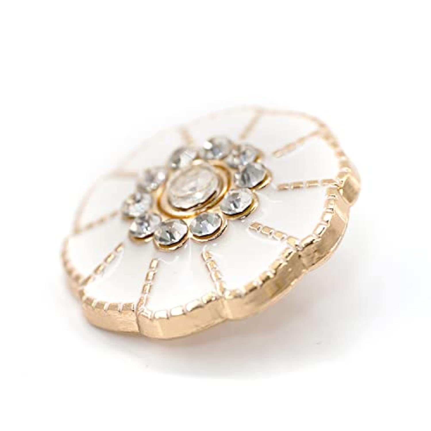 20 Pcs Flower Shape White Enamel Petals With Rhinestones Metal Sewing