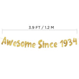 Pre-Strung Awesome Since 1934 Gold Glitter Banner - Funny 92Nd Birthday Decorations For Men And Women - Birthday Party Supplies And Gifts