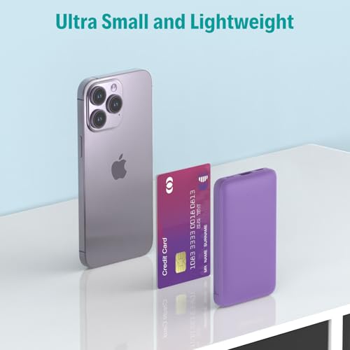 Smallest Portable Charger with Built-in Cables 5000mAh,Ultra Slim Power Bank,Mini High Speed External Battery Packs,Lightweight USB C Phone Charger