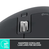 Logitech MX Master 3S Wireless Mouse Standard Edition with Logi Bolt USB Receiver, Ultra-fast Scrolling, Ergo, 8K DPI, Track on Glass, Quiet Clicks, USB-C, Bluetooth, Windows, Linux, Chrome - Graphite