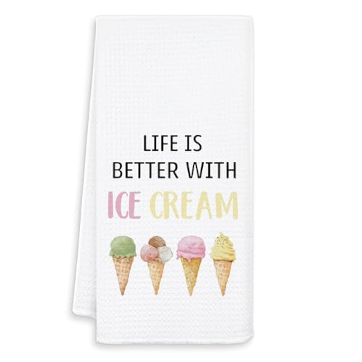 Summer Ice-Cream Kitchen Towels, Ice Creams Lovers Gifts Dish Tea Towels For Kitchen Decor, Life Is Better With Ice Cream Decorative Hand Towels For Bathroom, 16X24 Inch