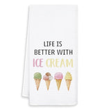 Summer Ice-Cream Kitchen Towels, Ice Creams Lovers Gifts Dish Tea Towels For Kitchen Decor, Life Is Better With Ice Cream Decorative Hand Towels For Bathroom, 16X24 Inch