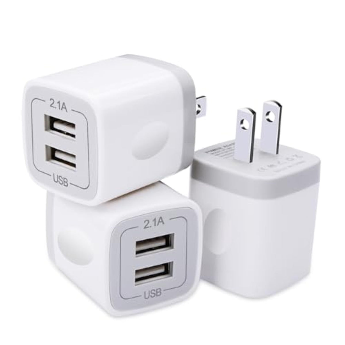 Usb Plug, Usb Wall Charger 3 Pack, Dual Port Electrical Plug Wall Outlet Charger Cube 5V 2.1A Charging Block Compatible Iphone 16 15 14 13 12 11 X,Samsung S25 S24 S23 S20 S10 S9 Note20,Lg,Moto