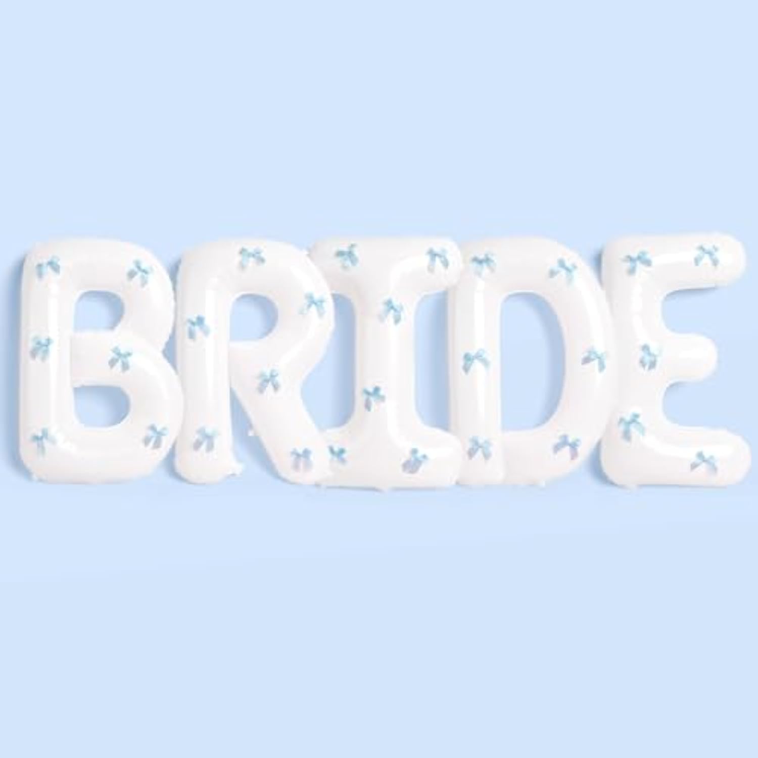 40" White Bride Balloons with Blue Bows - Bachelorette, Wedding, Engagement Decor
