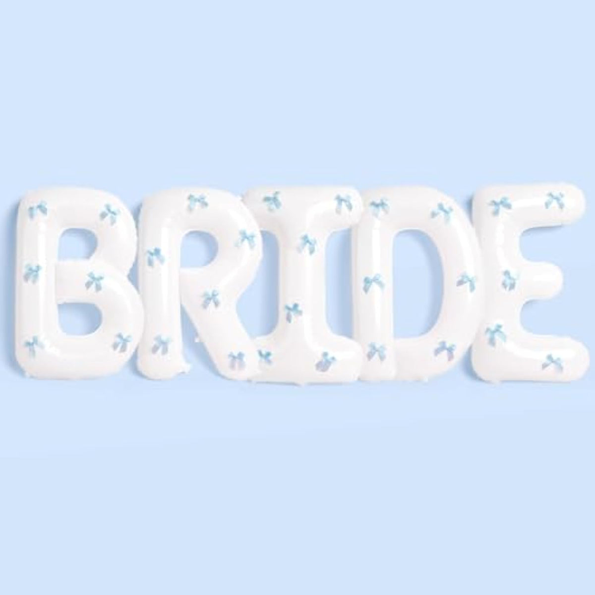 40" White Bride Balloons with Blue Bows - Bachelorette, Wedding, Engagement Decor