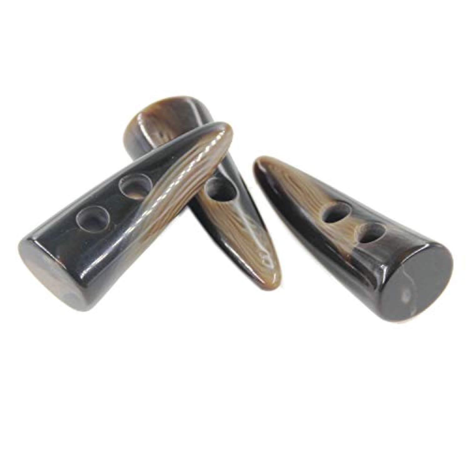 10Pcs Dark Coffee Color Resin Toggle Buttons Horn Tooth Shape Two Hole