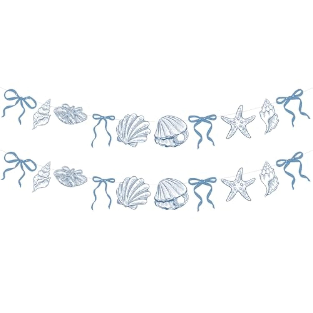 2 Pack Blue Bow Starfish And Seashell Garland 6.56 Ft Ocean Coastal Nautical Beach Party Under The Sea Paper Bow Hanging Banner For Summer Birthday Wedding Bachelorette Mermaid Baby Shower