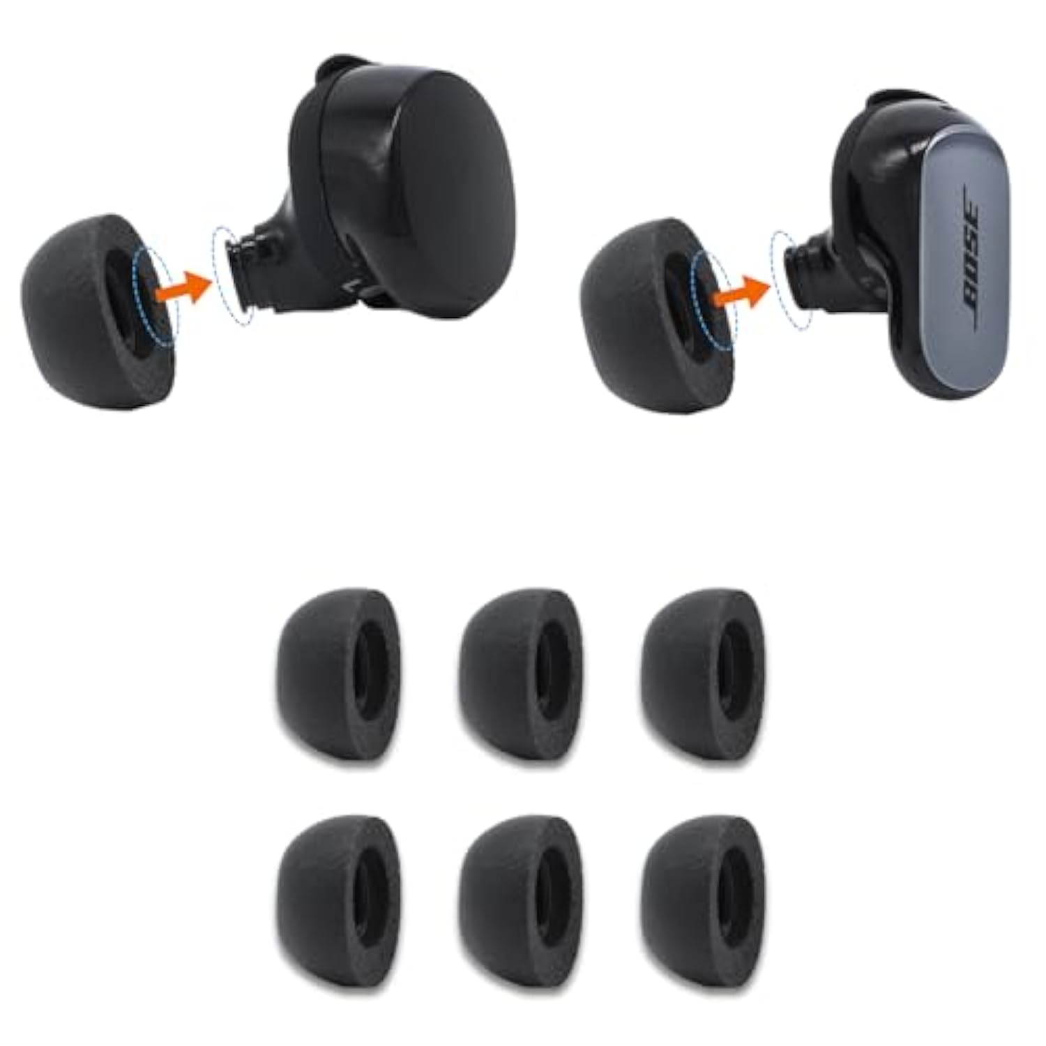 Memory Foam Replacement Earbud Tips For Bose Quietcomfort, Ultra, Ii | Ultimate Comfort, Secure Fit, Superior Noise Isolation | Black, Medium (3 Pairs)