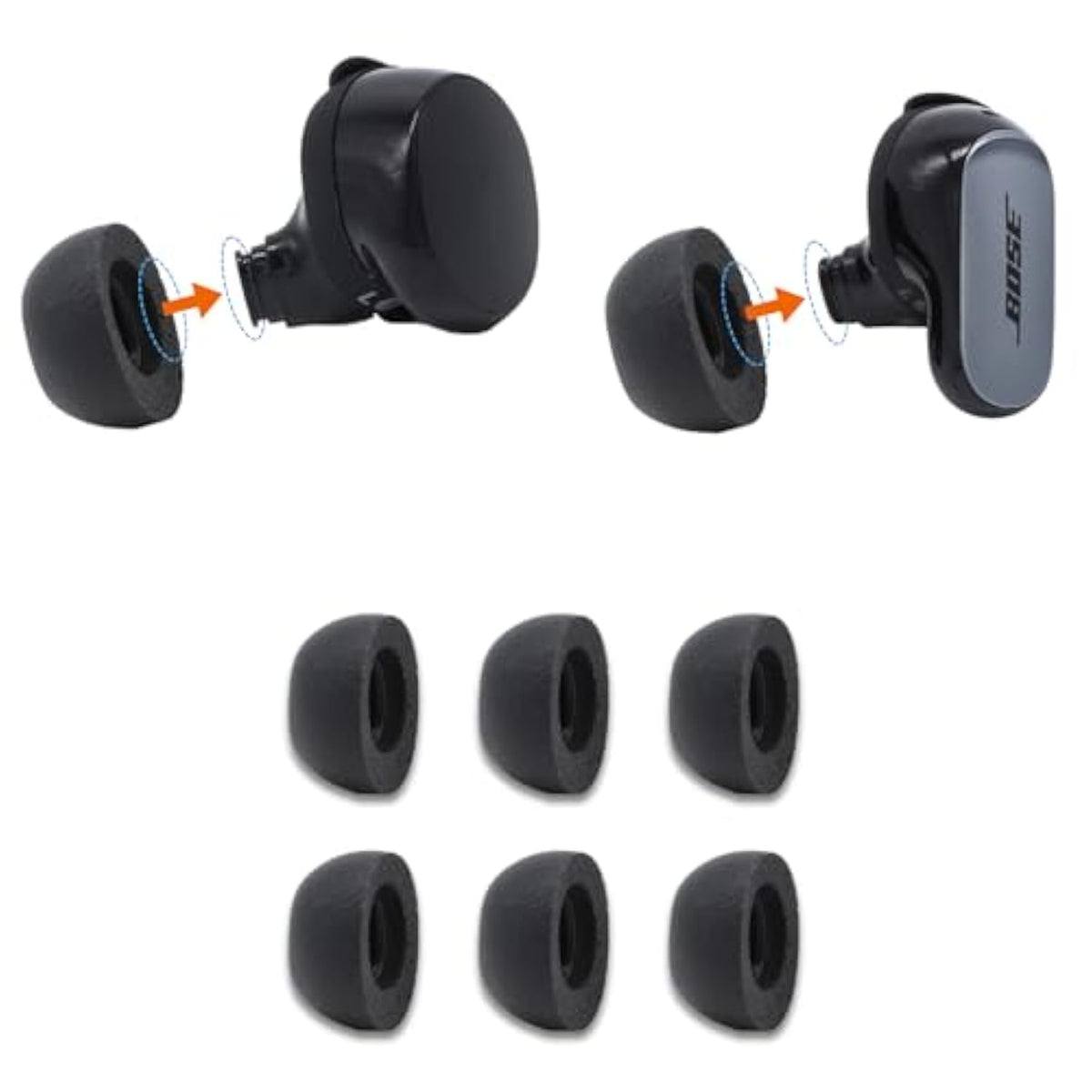 Memory Foam Replacement Earbud Tips For Bose Quietcomfort, Ultra, Ii | Ultimate Comfort, Secure Fit, Superior Noise Isolation | Black, Medium (3 Pairs)