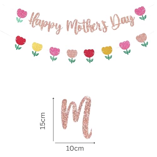 Happy Mother's Day Banner Set Decoration for Mother's Day Party Decorations Backdrop Garland for Mom Mother's Day Glitter Garland Photo Props (Rose Gold Tulip)
