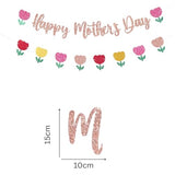 Happy Mother's Day Banner Set Decoration for Mother's Day Party Decorations Backdrop Garland for Mom Mother's Day Glitter Garland Photo Props (Rose Gold Tulip)