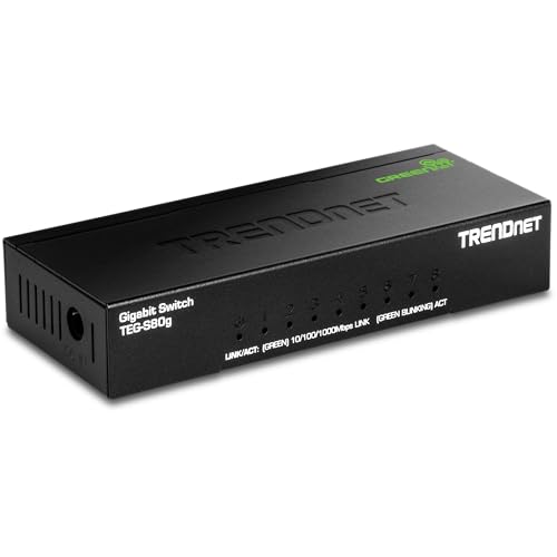 8-Port Mini Gigabit Switch, Teg-S80G, Ethernet Splitter, Ndaa + Taa Compliant, Desktop Metal Ethernet Network Switch, 8 X Gigabit Ports, Fanless, Protection, Black