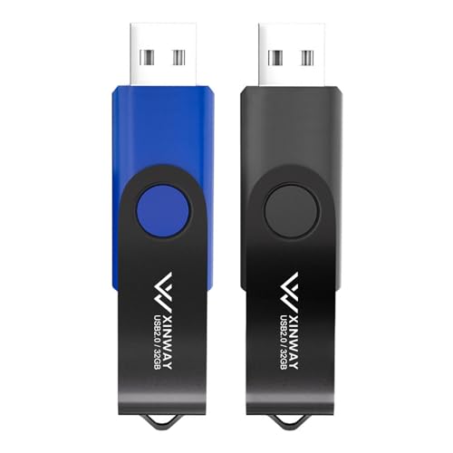 32Gb Usb 2.0 Flash Drives Thumb Drive Memory Stick Jump Drive Swivel Design, (2 Pack Tow Colors: Black Blue)