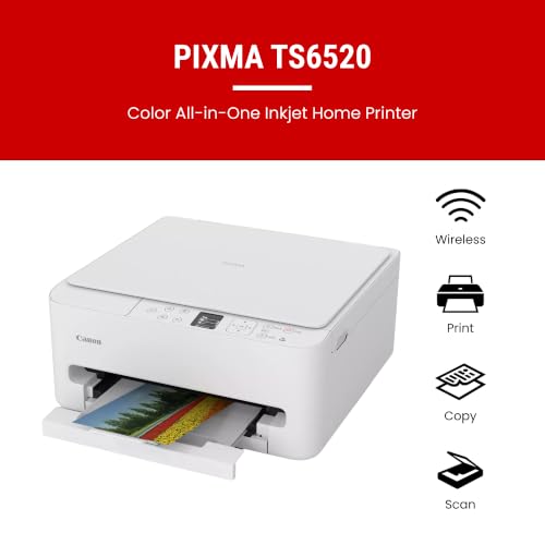 Pixma Ts6520 Wireless Color Inkjet Printer Duplex Printing, White Home Printer With Copier/Scanner, 1.42 Oled Display, Intuitive Control Panel, Compact Design