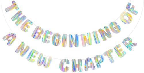 Iridescent The Beginning of a New Chapter Banner, Pre-Strung Party Decor