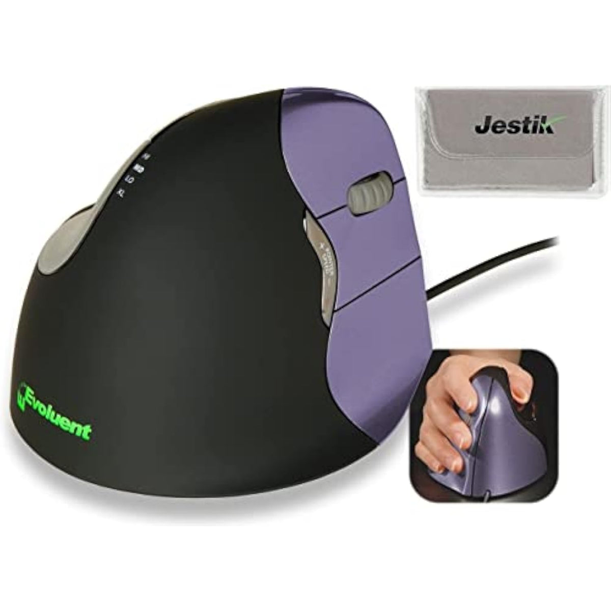 Evoluent VM4S Vertical Mouse 4 Right Small Ergonomic Mouse Plus Microfiber Cloth - Value Bundle
