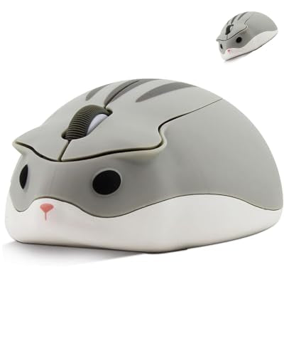 Wireless Mouse Cute Hamster Shape Silent Click Portable Compact Optical 1200Dpi Usb Cordless Mice For Pc Laptop Computer Notebook Macbook Kids Girl Boy Men Women Adults School Office Work Gift (Gray)