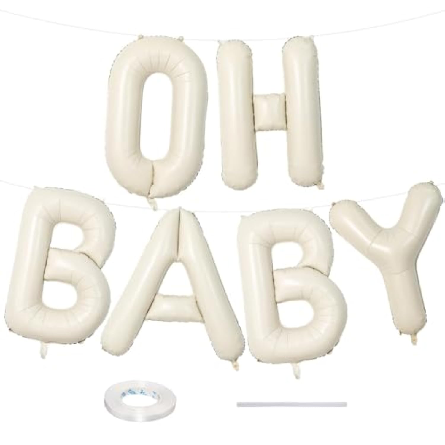 40" Beige OH BABY Balloon Banner, Cream Letters for Baby Shower Décor