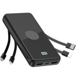 Portable Charger With Built In Cables,High Speed Power Bank 10000Mah Travel Battery Pack 5 Outputs 3 Inputs Portable Phone Charger Backup Battery For Iphone, Samsung, Ipad,Tablets (Black)