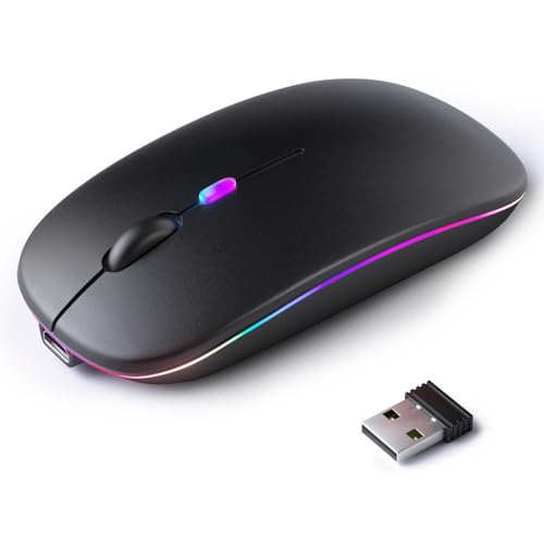 Wireless Bluetooth Mouse Rechargeable, Silent, Dual Mode (Bluetooth 5.2 & Usb) With Led Lights Portable For Laptop, Desktop, & Tablet(Black)