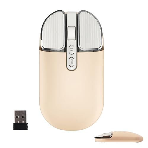 Wireless Mouse Bluetooth Cute Ultra Slim Silent Computer Mice With Usb Receiver Dual-Mode 2.4G & Bluetooth Rechargeable Portable Usb Cordless Mouse For Laptop Pc Tablet Kids Adults Gift, Milk Tea