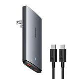 Baseus 65W Flat Wall Charger, 2 Port Ultra-Slim USB C GaN Charger with Foldable Plug for MacBook, iPhone 16/15/14/13/12/11/Pro Max/XS/XR, Samsung, iPad, Steam Deck with Charging Cable