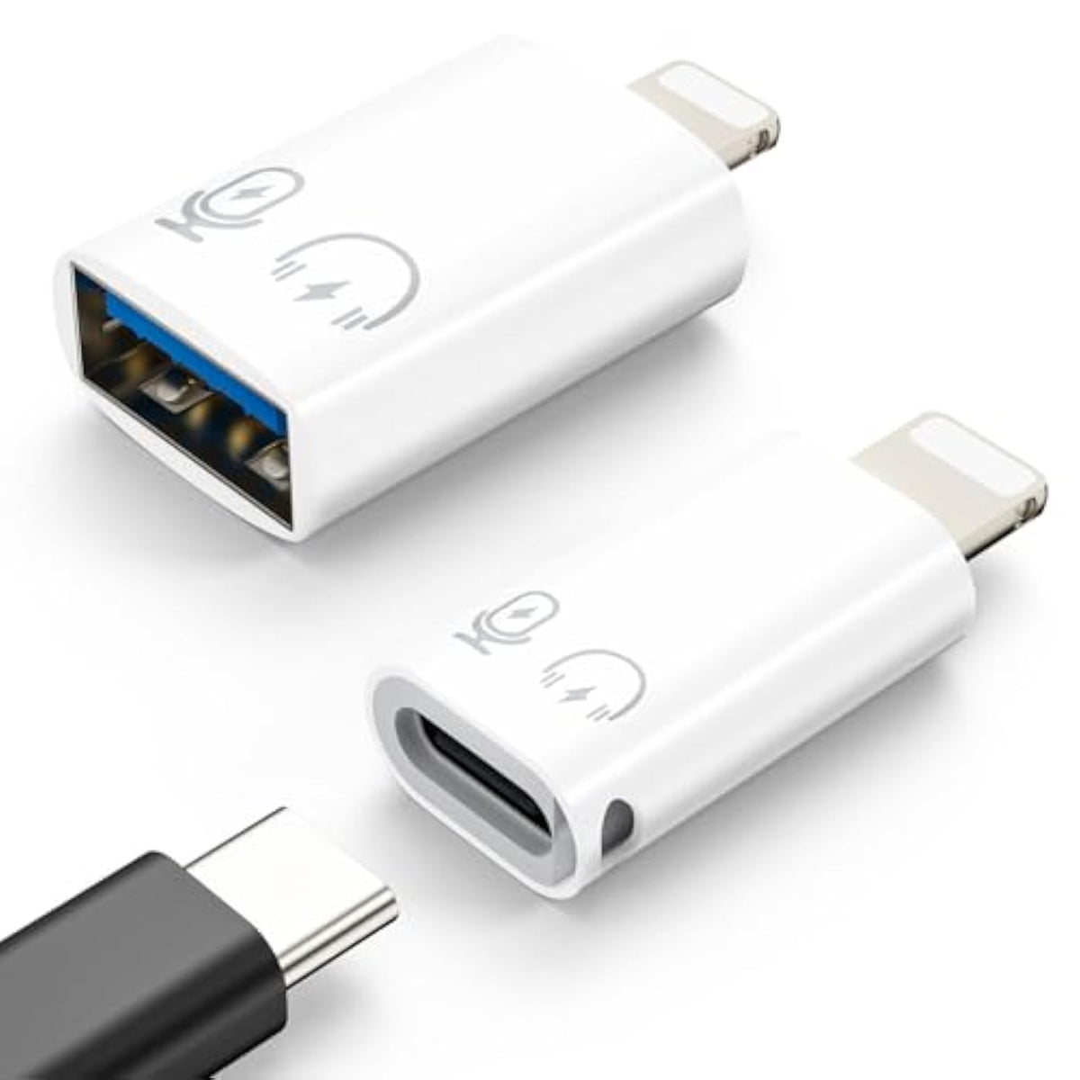 MoKo USB C Female to Lightning Male Adapter, Lightning Male to USB-A Female OTG Adapter Connector for iPhone 14/13/12/11 Pro Max/iPad/iPod/AirPods, Support 10W Fast Charging/Data Transfer/Audio
