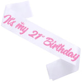 ‘It'S My 21St Birthday' Sash White With Glitter Pink Letters-21St Birthday Sash For Girls Funny Birthday Party Favors Supplies