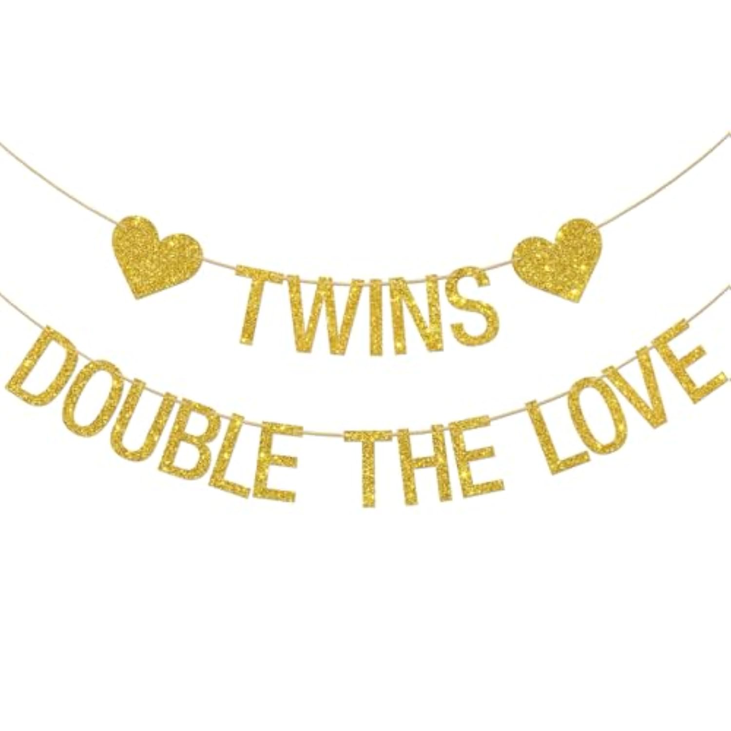 Twins Double the Love Banner Gold Glitter Baby Shower Birthday Decor