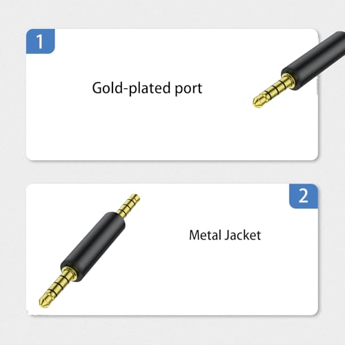 4-Pole 3.5mm Male to Male Audio Jack Adapter, 3.5mm Headphone Jack Converter for Car Stereo, Gaming Headset, TV and PC, Headphone Cable 2 Pack