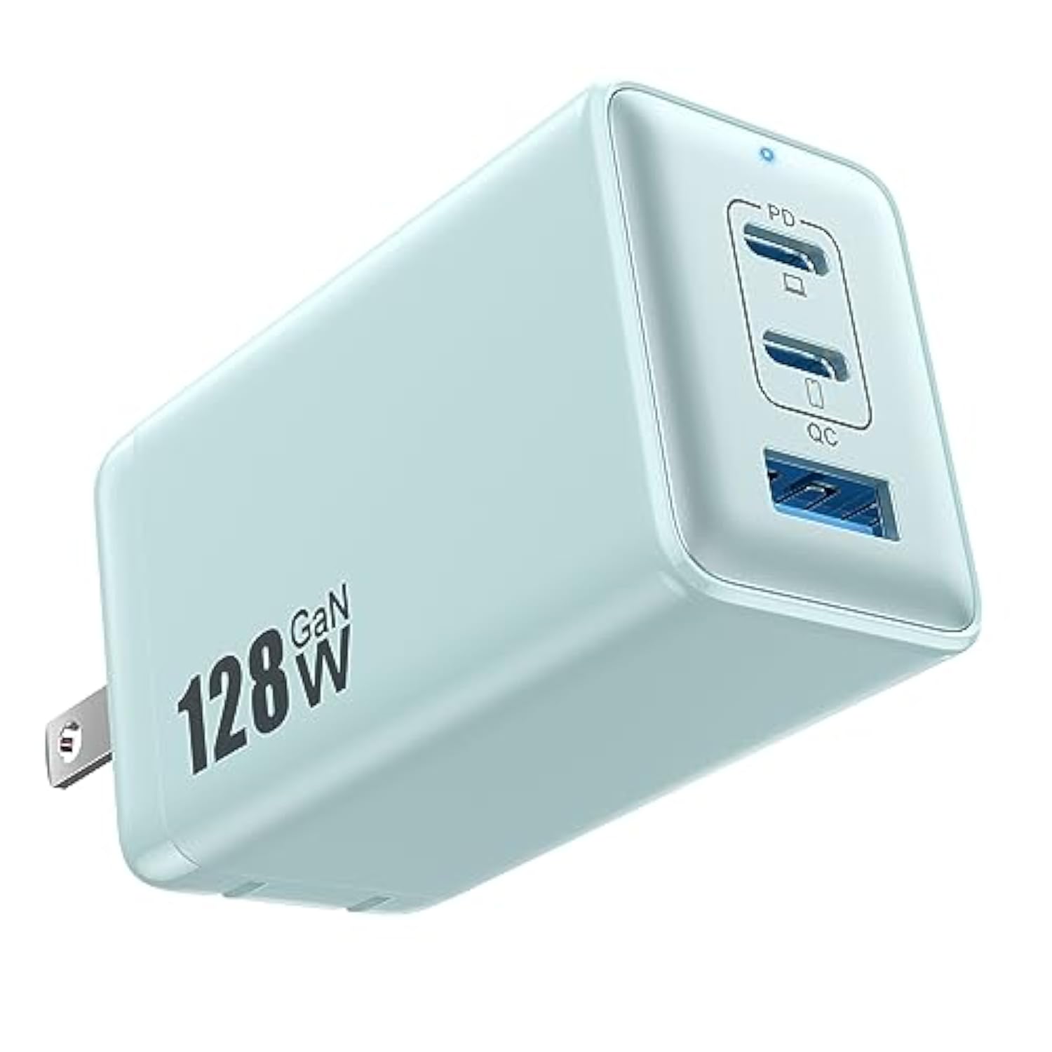 128W USB-C GaN 3-Port Foldable Wall Charger Fast Adapter for MacBook iPad iPhone
