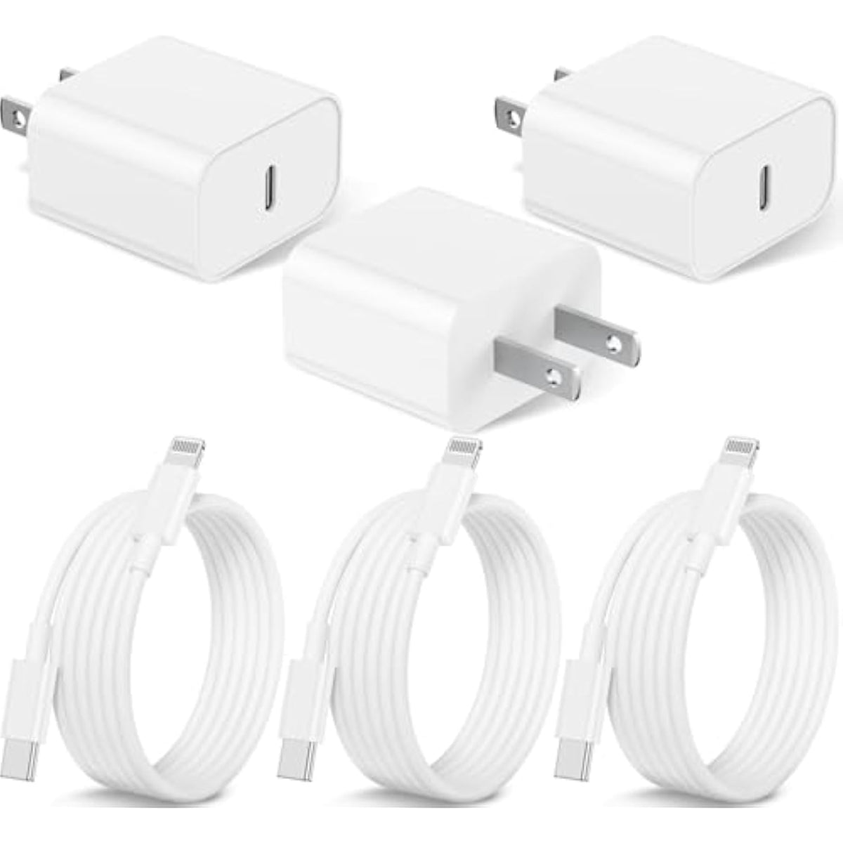 3Pack Iphone Charger Fast Charging,20W Fast Pd Usb C Wall Charger Adapter With 6Ft Usb C To Lightning Cable Compatible For Iphone 14/14 Plus/14 Pro/14 Pro Max/13/ White
