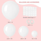 129Pcs White Balloons Different Sizes 18 12 10 5 Inch For Garland Arch