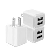 3- Pack, Usb Wall Charger, Dual Port Usb Cube Power Adapter Charger Plug Block Charging Box, Dual Port Wall Fast Charging Adapter, Compatible For I Phone 14 13 12 11 (White)
